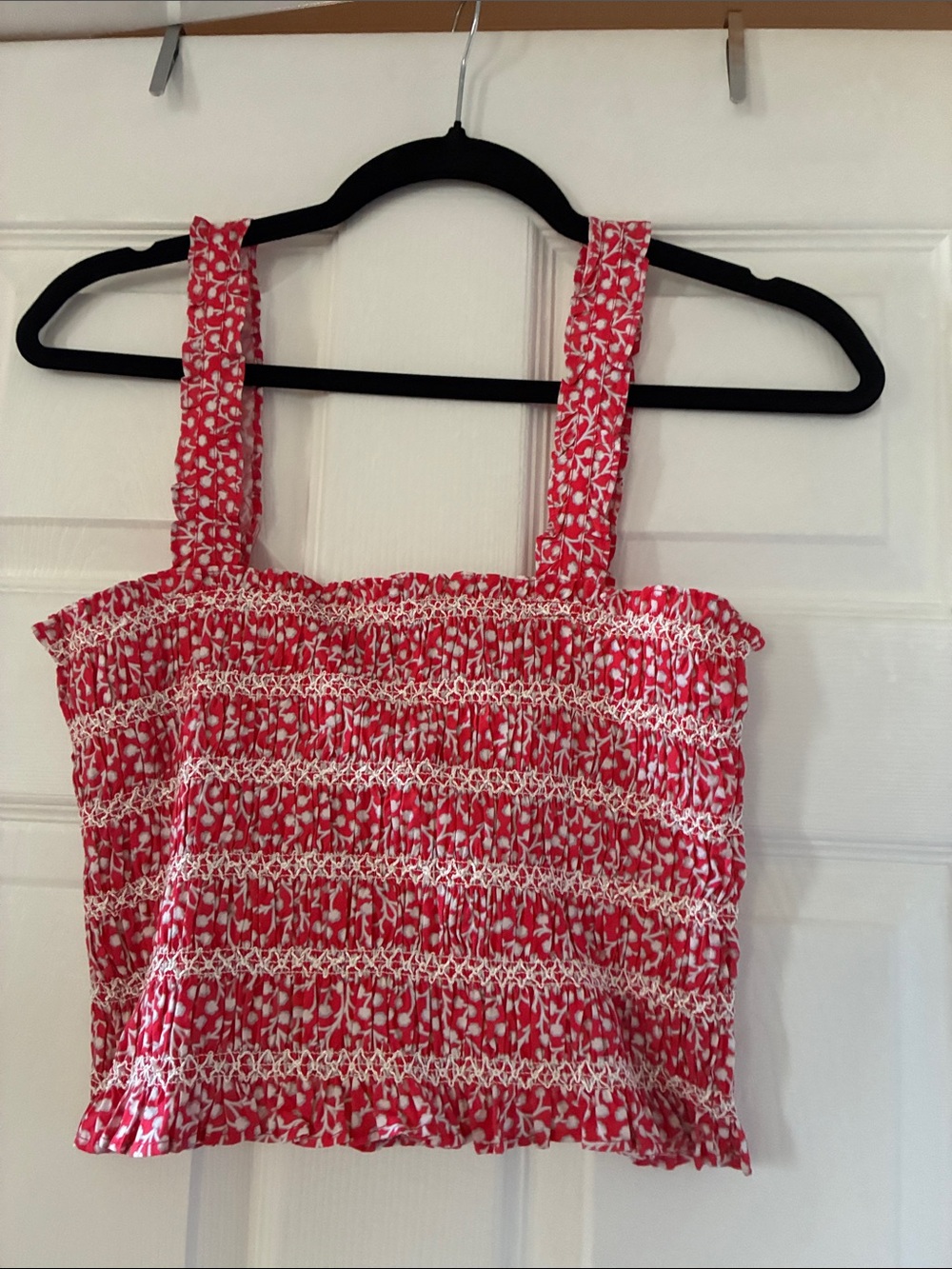 NWT French Connection Red and White Smocked Crop Top
